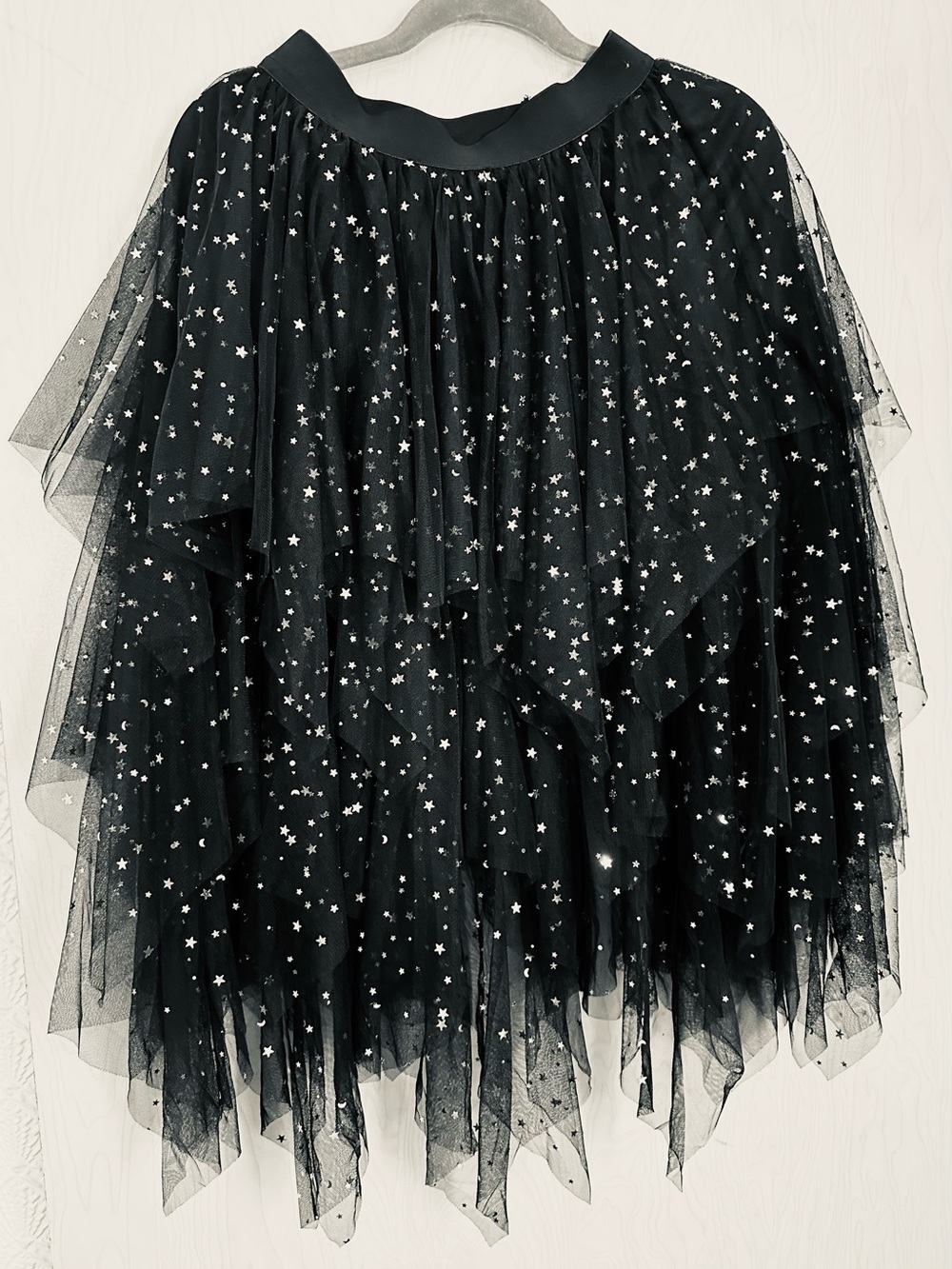 Black Star-Embellished Layered Tulle Skirt